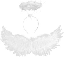 Angel Wings and Halo, White Fairy Angel Wings Fallen Angel Wings Halloween Fancy