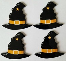 4 Acrylic Craft Pendants BIG BLACK WITCH HAT Halloween Hanging Decoration Charms