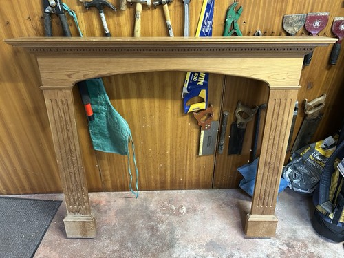 Pine fire surround with - fire, mantel