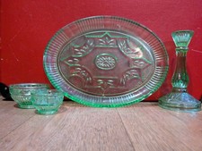 Vintage Pressed glass green dressing table set