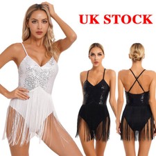 UK Womens Adult Sequins Leotard Ballroom Latin Jazz Modern Dance Dress Costumes
