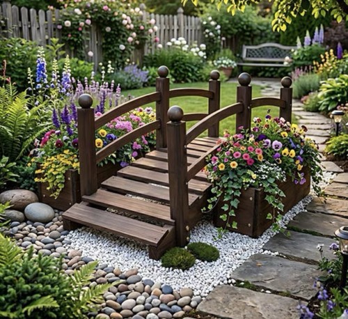 Wooden planter bridge flowers - bridge,