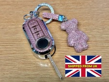 Pink/Silver Bling Diamante Key Remote Cover Case For Fiat 500  Punto + other