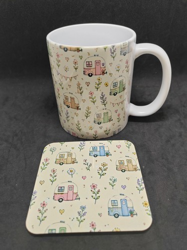 Cute caravan mug - mug, coaster