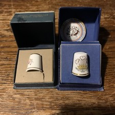 Two Vintage Royal Worcester Thimbles 1 Signed 1 Diana & Charles Both Boxed