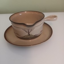 Denby Savoy - Gravy / Sauce Boat with Plate - Handcrafted Fine Stoneware