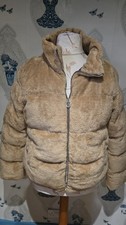 gorgeous tan faux fur padded bomber jacket by QED London, Size 14