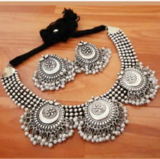 Indian Necklace Earrings Set Tribal Mughal Chandbali Oxidized Bollywood Choker