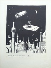 Raymond Peynet: The Flying Carpet, Humorous Engraving Signed, 1943