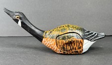 Hand Painted & Crafted Canada Goose Figurine Wooden Trinket Box Folk Art Style