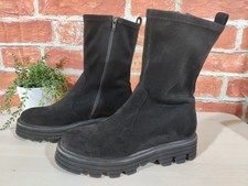 KENNEL & SCHMENGER BLACK BOOTS UK 6 EU 39 FAUX SUEDE SIDE ZIP CHUNKY SOLE WOMENS