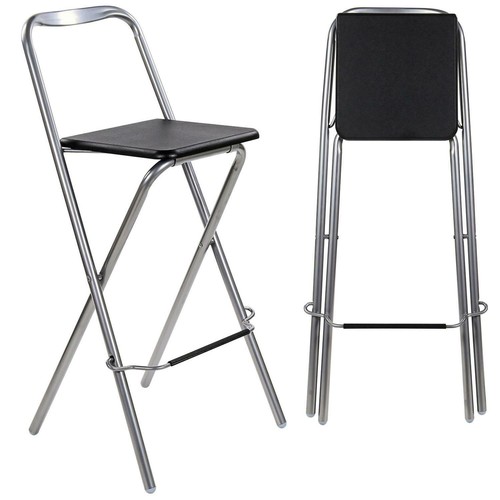 Black folding wooden bar stool - black,