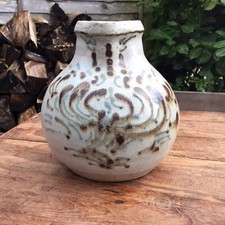 Old Vintage Studio Pottery Stoneware Jug Pitcher Illegibly Signed To The Base