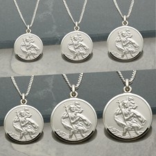 925 Solid Sterling Silver St Christopher Pendant Optional Chain - Various Sizes