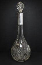 *READ* Antique 15" Gebruder Kuhn Cut Glass Decanter & Stopper 800 Silver Neck