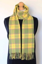 Johnstons of Elgin Pure Cashmere Tartan Scarf Green and Yellow Made in Scotland