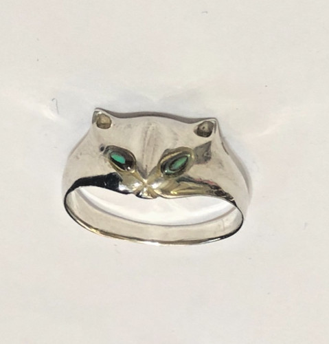 Sterling silver cat - face, ring