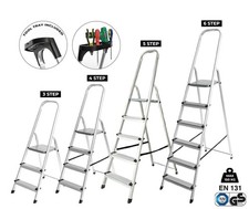 Step Ladder 3 4 5 6 Folding Aluminium Lightweight Non-Slip + TOOL TRAY - EN131