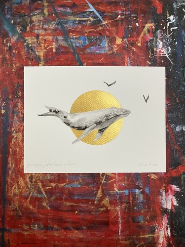 Original whale sunset painting - whale,