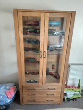 Solid Oak Tall Display Cabinet With Glass Shelves