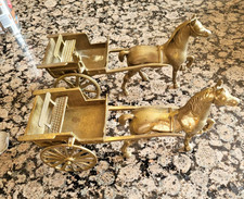 2 sets Vintage Brass Horse and Cart 27cm long