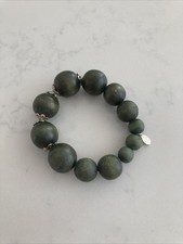 Laura Ashley Green Wood Beaded Bracelet On Elastic Vintage Statement 