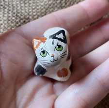Vintage Merryfield Pottery Handpainted Cat Miniature Thimble Ornament Tri Kitty