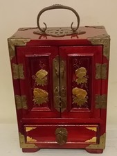 VINTAGE CHINESE STYLE MINI CHEST JEWELLERY BOX WITH 4 DRAWS.GOOD CONDITION.USED.