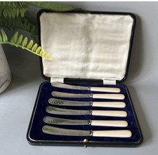 Antique Croisdale of Leeds Boxed Set of 6 Butter Knives In Original Box VGC