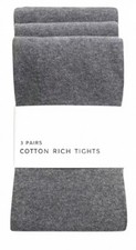 Girls Marks Grey School Tights 3 Pack Knitted Cotton Rich Reinforced Toes Crotch