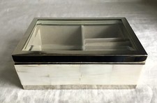 Mother Of Pearl Chrome Edged Inlaid Trinket / Jewellery / Keepsake Box.