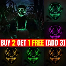 3 Modes LED Mask Neon Stitches Costume Halloween Purge Cosplay Light Up Wire