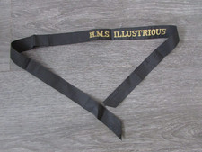 H.M.S illustrious Royal Navy Naval Cap Band Tally
