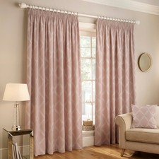 FURN Paoletti Olivia Lattice Embroidered Blsh Pink Pencil Pleat Curtains 117x183