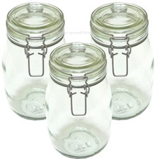3x Glass Mason Jar Clip Top