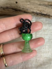 Vintage Black Cat and Cauldron Halloween Figure Plastic Figurine Curiosity