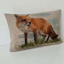 Fox Bolster Wildlife Cushion Cover Linen Look Fabric Cotton Rich 12x18 in