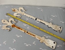 2 Large Reclaimed Vintage Antique Fleur De Lys Dummy False Gate Door Strap Hinge