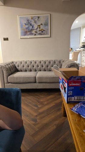 Grey fabric chesterfield sofa - fabric,