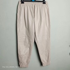 ZARA Women's Cream Faux Leather Jogger Pants Elastic waist with Drawstring Large