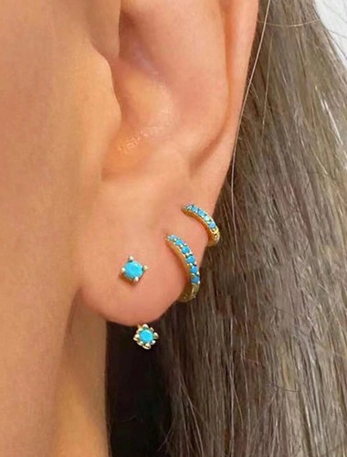 Gold blue piece earrings - gold,