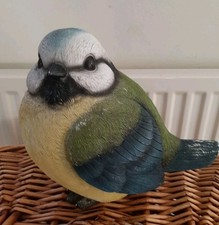 Cute Large Fat Blue Tit Bird Garden Resin 18 x 15cms