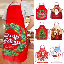 Women Men Christmas Print Apron Kitchen Restaurant Cooking Work Bib Apron Party