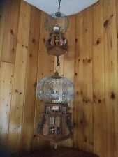 2 x ANTIQUE MATCHING TUNISIAN MOROCCAN WOODEN & METAL WIRE BALLOON BIRDCAGES