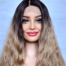 Ombre Dark Ash Blonde Brown Sandy Ash Wig Human Hair Blend Wig