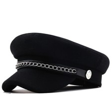 Chain Black Military Berets For Women Female Flat Army Cap Salior Hat Winter