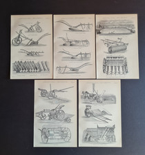 Set of antique (c. 1890) prints  - Victorian Agricultural Equipment - Ploughs