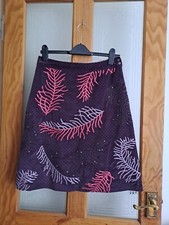 White Stuff Purple Velvet A-line Embroidered Feather Skirt Size 8.