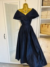 Laura Ashley Vintage Navy Pure Silk Taffeta Long Ball Gown Occasion UK 16