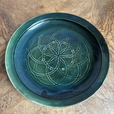 MULLION CORNWALL Vintage MCM 1960s Mandala Studio Pottery 8.5” Bowl Dish Green